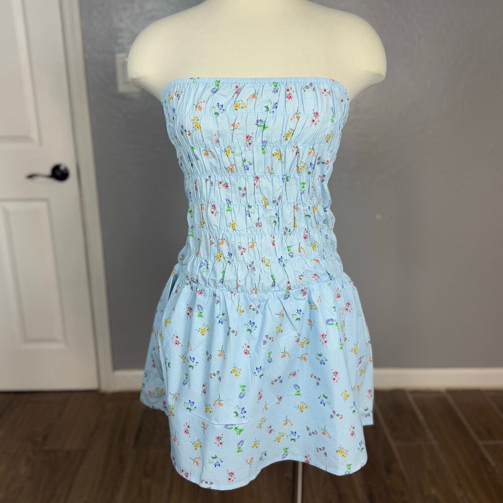 Princess Polly Wishing Wells Shirred Mini Dress Blue Floral, 8